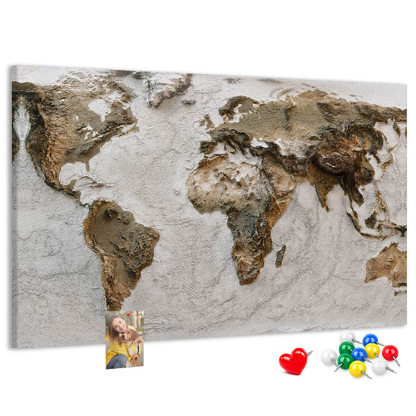 Bacheca in sughero mappa del mondo in diverse tonalità di marrone
