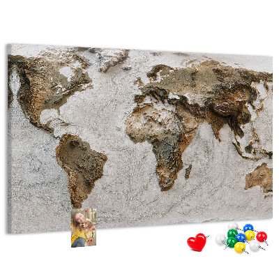 Bacheca in sughero mappa del mondo in diverse tonalità di marrone