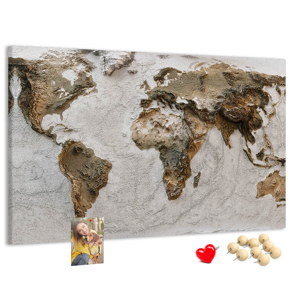 Bacheca in sughero mappa del mondo in diverse tonalità di marrone