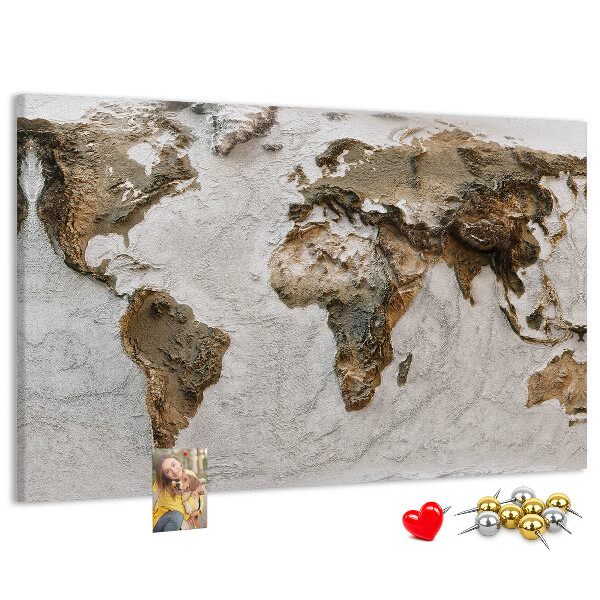 Bacheca in sughero mappa del mondo in diverse tonalità di marrone
