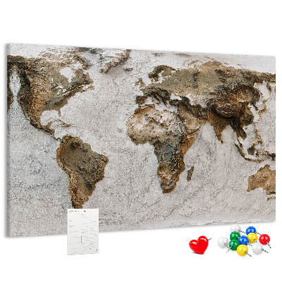 Bacheca in sughero mappa del mondo in diverse tonalità di marrone