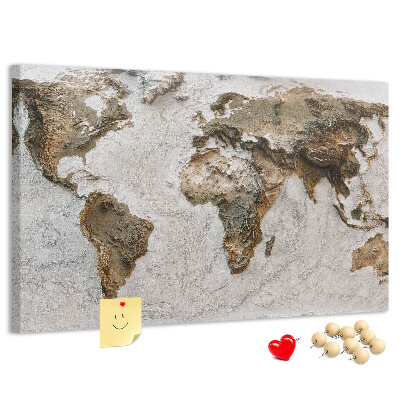 Bacheca in sughero mappa del mondo in diverse tonalità di marrone