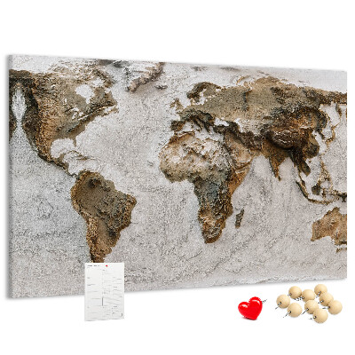 Bacheca in sughero mappa del mondo in diverse tonalità di marrone