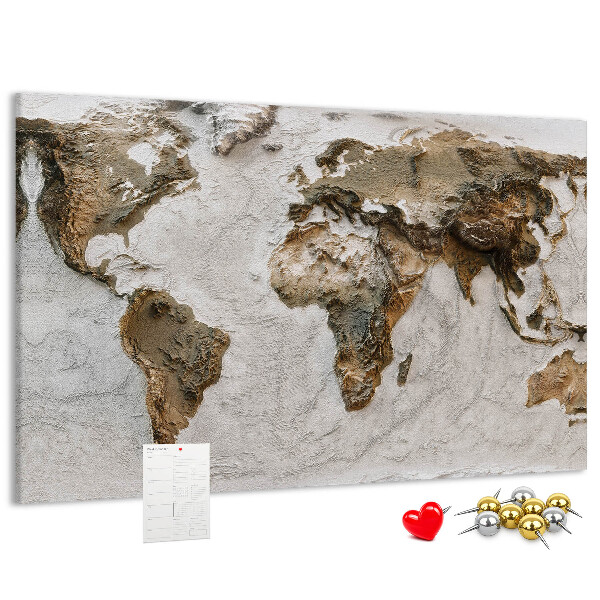 Bacheca in sughero mappa del mondo in diverse tonalità di marrone