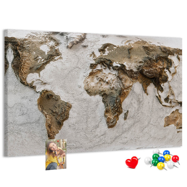 Bacheca in sughero mappa del mondo in diverse tonalità di marrone