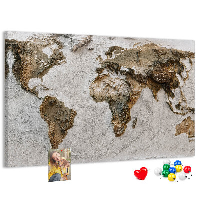 Bacheca in sughero mappa del mondo in diverse tonalità di marrone