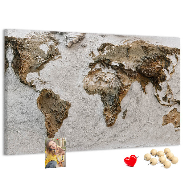 Bacheca in sughero mappa del mondo in diverse tonalità di marrone