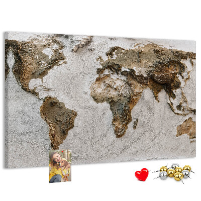 Bacheca in sughero mappa del mondo in diverse tonalità di marrone