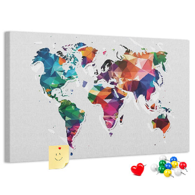 Lavagna di sughero mappa del mondo colorata in stile geometrico