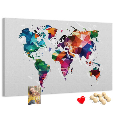 Lavagna di sughero mappa del mondo colorata in stile geometrico