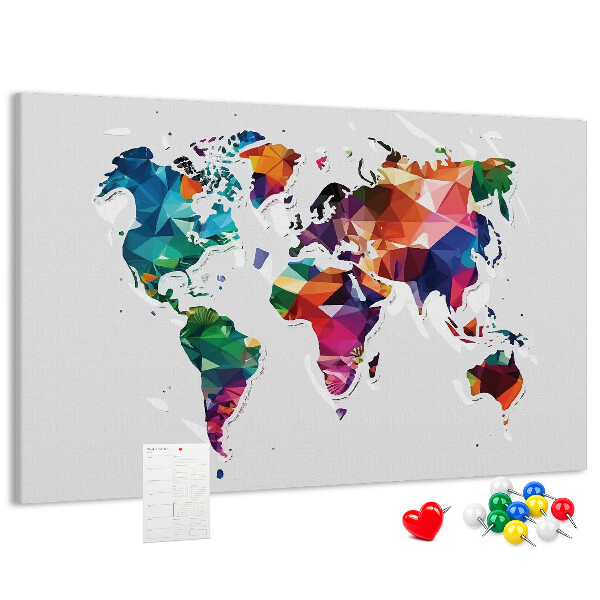 Lavagna di sughero mappa del mondo colorata in stile geometrico