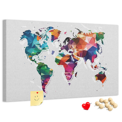 Lavagna di sughero mappa del mondo colorata in stile geometrico