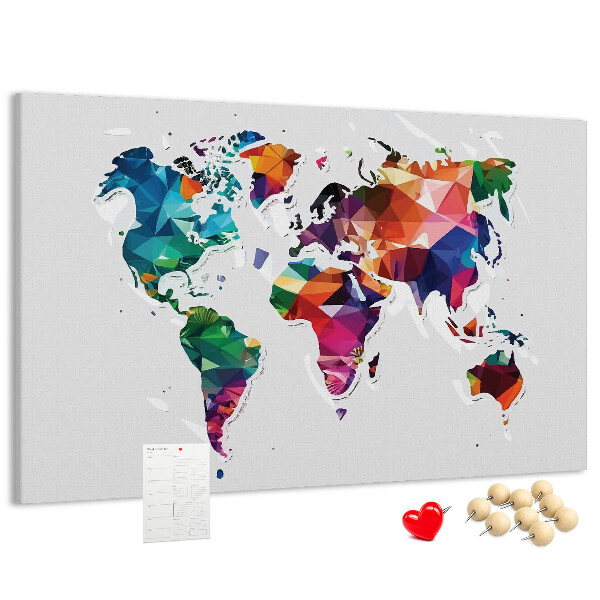 Lavagna di sughero mappa del mondo colorata in stile geometrico
