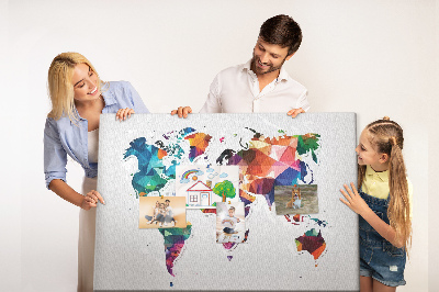 Lavagna di sughero mappa del mondo colorata in stile geometrico