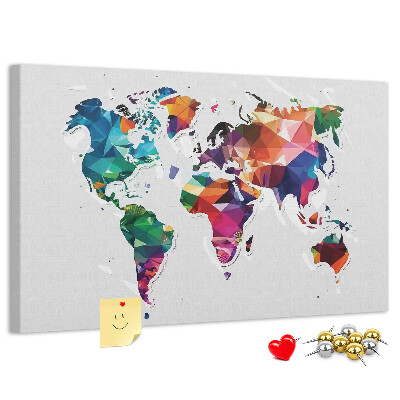 Lavagna di sughero mappa del mondo colorata in stile geometrico