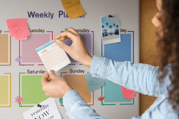 Bacheca in sughero calendario settimanale con decorazioni floreali