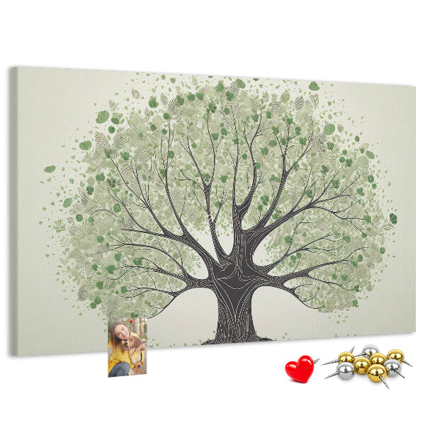 Lavagna di sughero motivo ad albero con foglie verdi