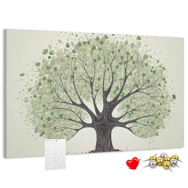 Lavagna di sughero motivo ad albero con foglie verdi