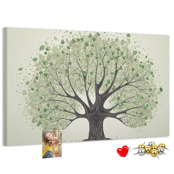 Lavagna di sughero motivo ad albero con foglie verdi
