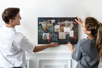 Lavagna di sughero mappa del mondo stilizzata con colori terrosi