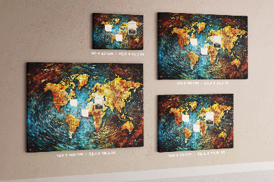 Bacheca in sughero mappa del mondo con stile astratto colorato