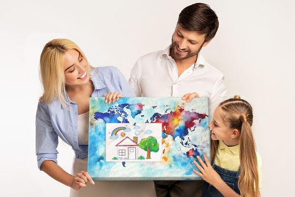 Lavagna di sughero mappa del mondo colorata con design ad acquerello