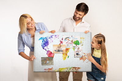 Lavagna di sughero mappa del mondo decorativa con colori ad acquerello