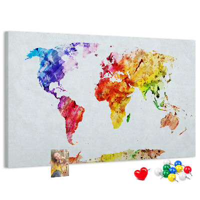Lavagna di sughero mappa del mondo decorativa con colori ad acquerello