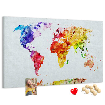 Lavagna di sughero mappa del mondo decorativa con colori ad acquerello