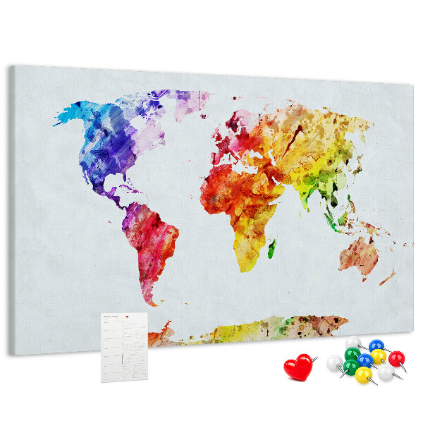 Lavagna di sughero mappa del mondo decorativa con colori ad acquerello