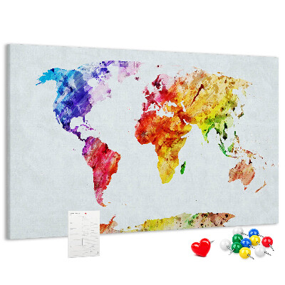 Lavagna di sughero mappa del mondo decorativa con colori ad acquerello