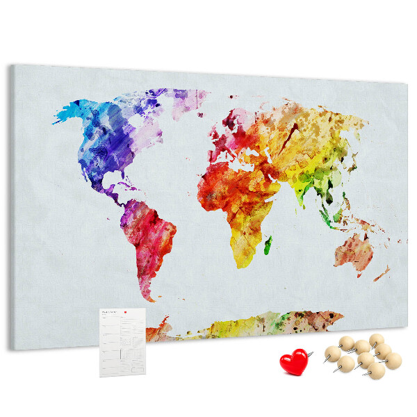 Lavagna di sughero mappa del mondo decorativa con colori ad acquerello