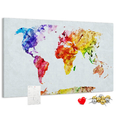 Lavagna di sughero mappa del mondo decorativa con colori ad acquerello