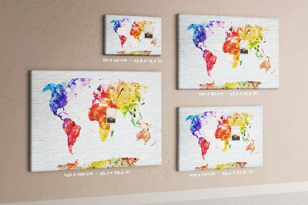Lavagna di sughero mappa del mondo decorativa con colori ad acquerello