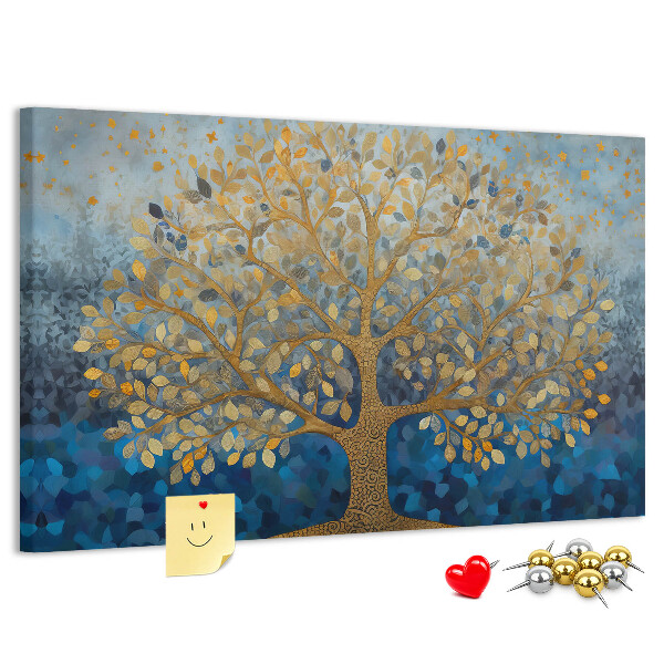 Bacheca in sughero con stampa di foglia d'oro su sfondo blu