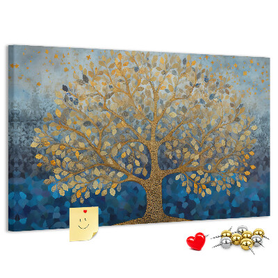 Bacheca in sughero con stampa di foglia d'oro su sfondo blu