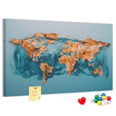 Lavagna di sughero con design a mappa del mondo con effetto increspato