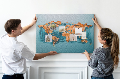 Lavagna di sughero con design a mappa del mondo con effetto increspato
