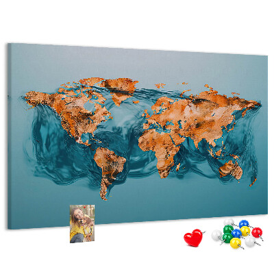 Lavagna di sughero con design a mappa del mondo con effetto increspato