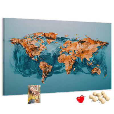 Lavagna di sughero con design a mappa del mondo con effetto increspato