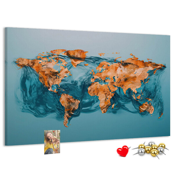 Lavagna di sughero con design a mappa del mondo con effetto increspato