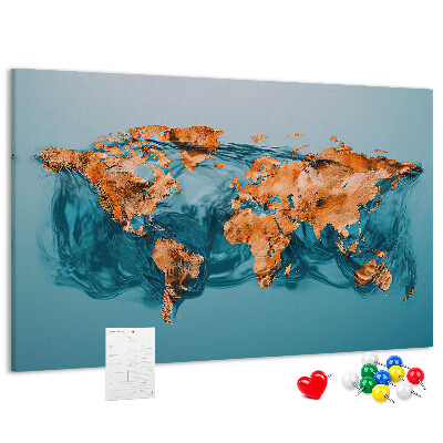 Lavagna di sughero con design a mappa del mondo con effetto increspato