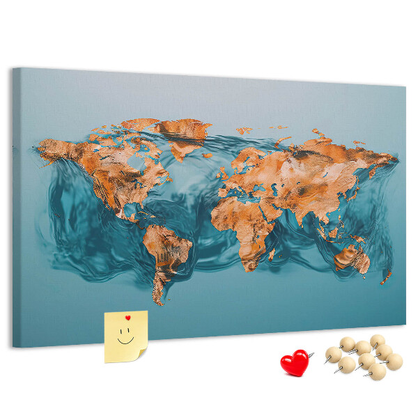 Lavagna di sughero con design a mappa del mondo con effetto increspato