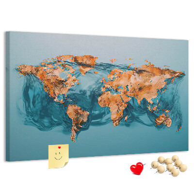 Lavagna di sughero con design a mappa del mondo con effetto increspato