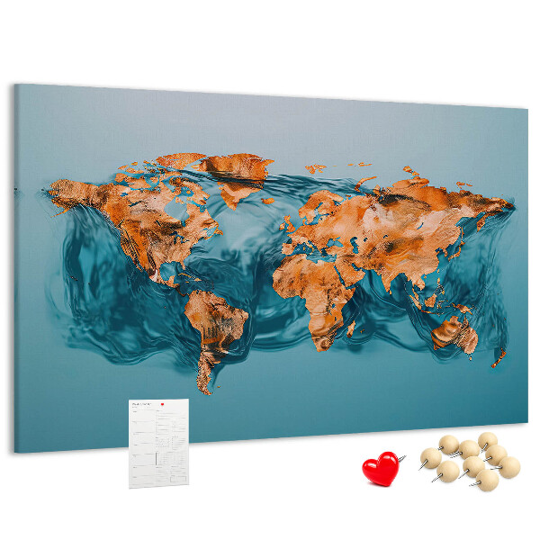 Lavagna di sughero con design a mappa del mondo con effetto increspato