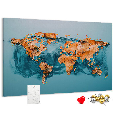 Lavagna di sughero con design a mappa del mondo con effetto increspato