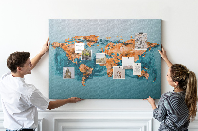Lavagna di sughero con design a mappa del mondo con effetto increspato