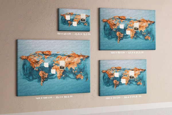 Lavagna di sughero con design a mappa del mondo con effetto increspato