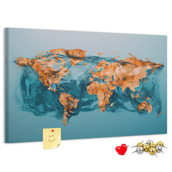 Lavagna di sughero con design a mappa del mondo con effetto increspato