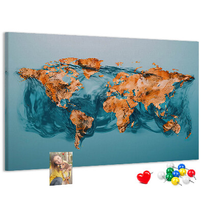 Lavagna di sughero con design a mappa del mondo con effetto increspato